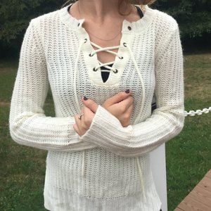 Hippie Rose White, Lace-Up Sweater
